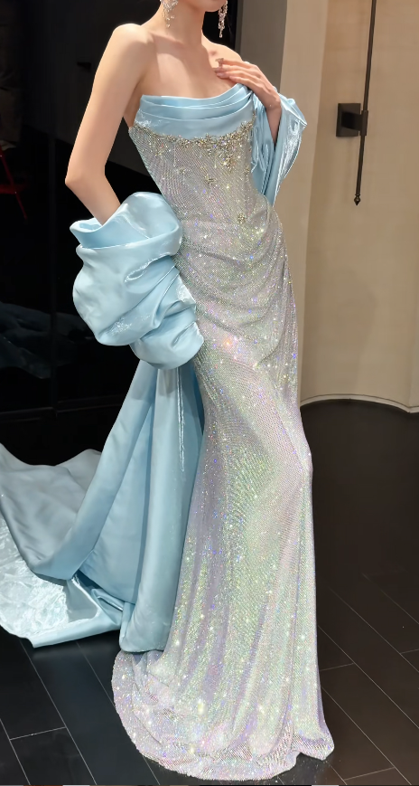 Chic Sheath Sequins Long Evening Dress Silver Prom Dress ED11894