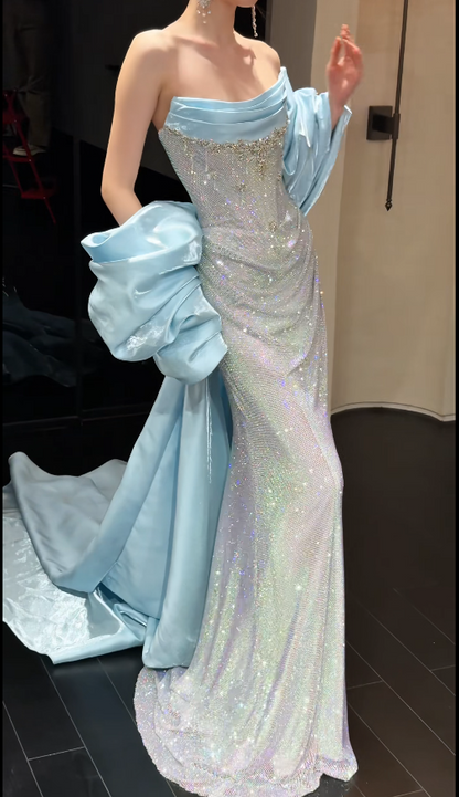 Chic Sheath Sequins Long Evening Dress Silver Prom Dress ED11894