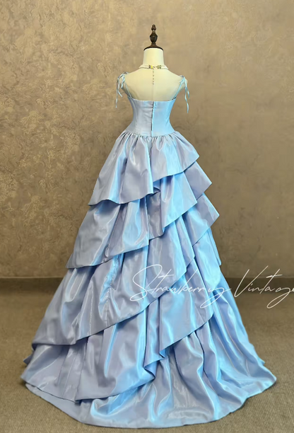 Chic A-line Satin Long Evening Dress Blue Prom Dress ED11895