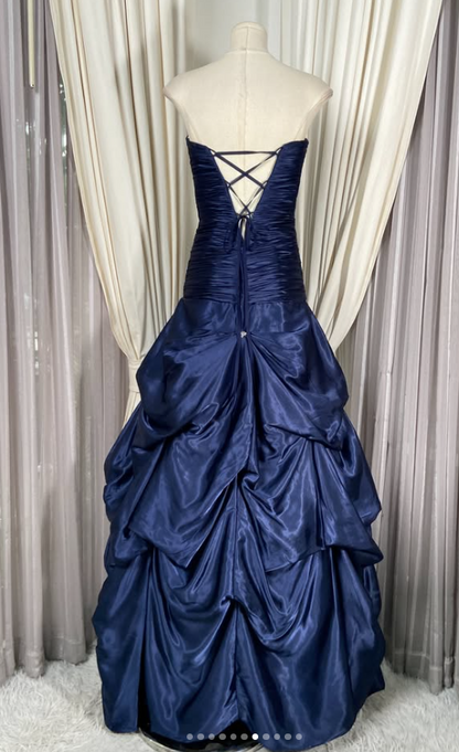 Chic A-Line Satin Long Evening Dress NavyBlue Prom Dress ED11899