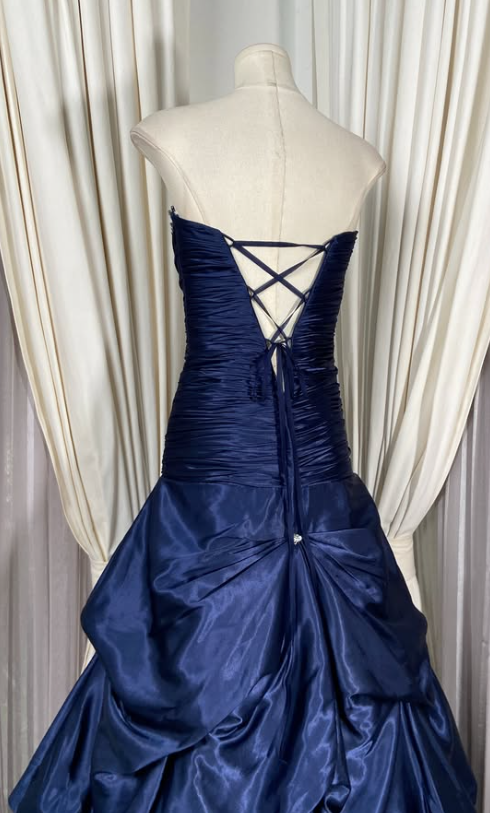 Chic A-Line Satin Long Evening Dress NavyBlue Prom Dress ED11899