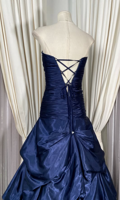 Chic A-Line Satin Long Evening Dress NavyBlue Prom Dress ED11899