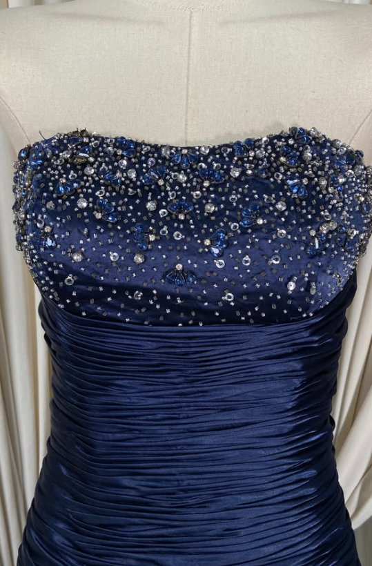 Chic A-Line Satin Long Evening Dress NavyBlue Prom Dress ED11899
