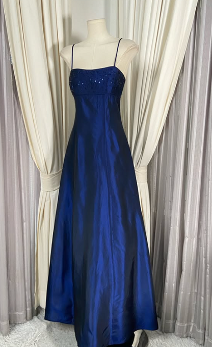 Gorgeous A-Line Satin Long Evening Dress Blue Prom Dress ED11900