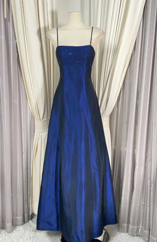 Gorgeous A-Line Satin Long Evening Dress Blue Prom Dress ED11900