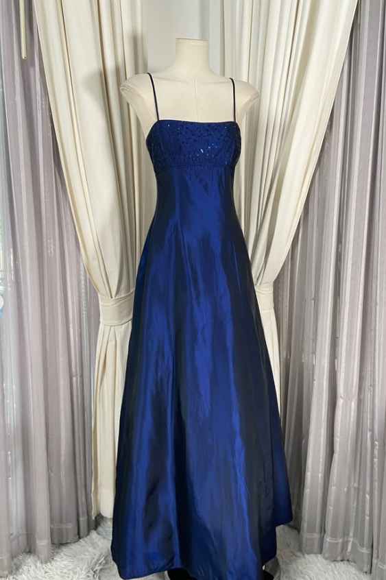 Gorgeous A-Line Satin Long Evening Dress Blue Prom Dress ED11900