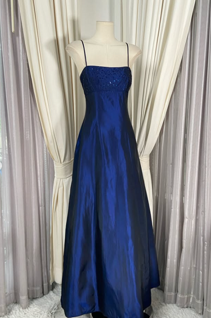 Gorgeous A-Line Satin Long Evening Dress Blue Prom Dress ED11900