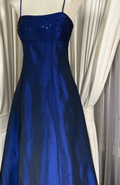 Gorgeous A-Line Satin Long Evening Dress Blue Prom Dress ED11900