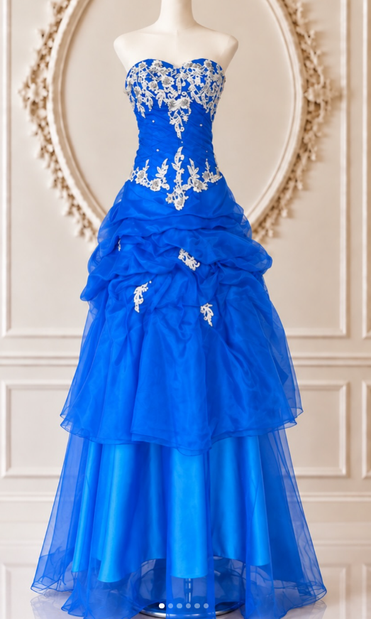 Gorgeous A-Line Tulle Appliques Long Evening Dress Blue Prom Dress ED11902