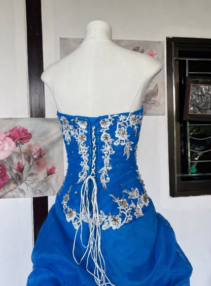 Gorgeous A-Line Tulle Appliques Long Evening Dress Blue Prom Dress ED11902