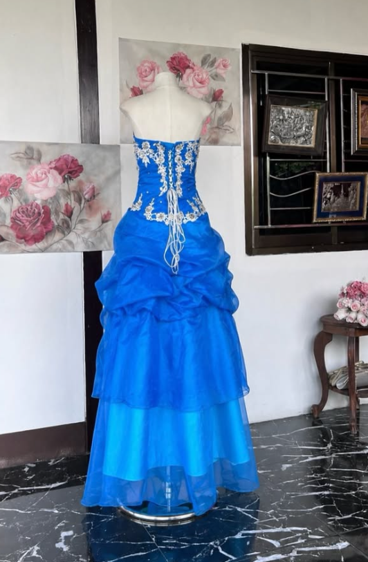 Gorgeous A-Line Tulle Appliques Long Evening Dress Blue Prom Dress ED11902