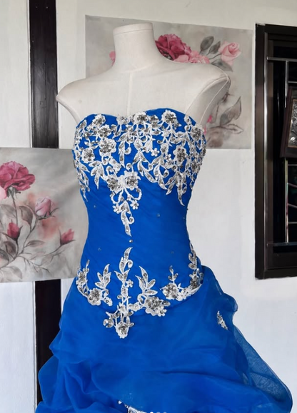 Gorgeous A-Line Tulle Appliques Long Evening Dress Blue Prom Dress ED11902