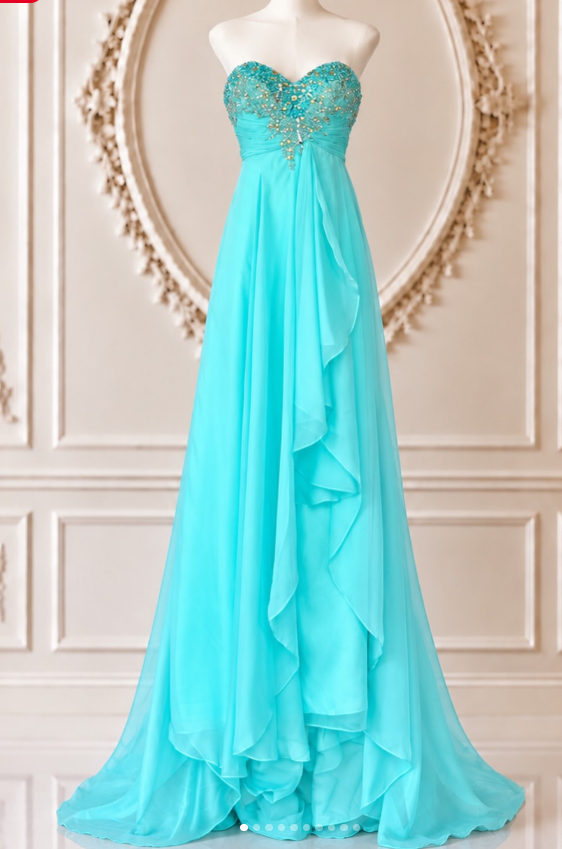 Gorgeous A-Line Chiffon Long Evening Dress Turquoise  Prom Dress ED11903