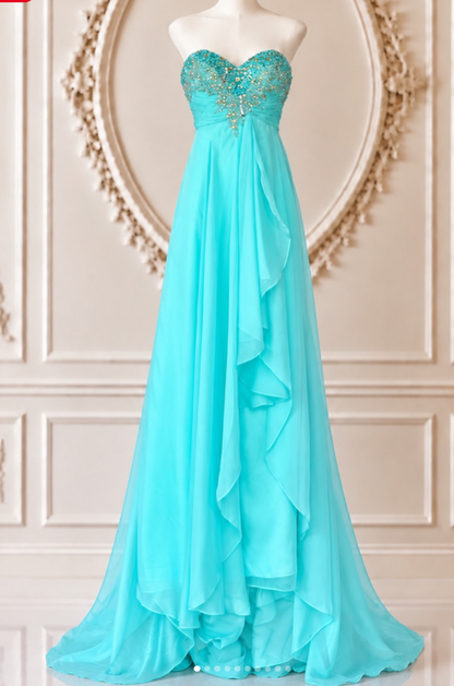 Gorgeous A-Line Chiffon Long Evening Dress Turquoise  Prom Dress ED11903