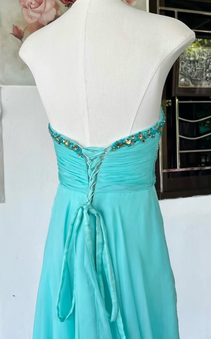 Gorgeous A-Line Chiffon Long Evening Dress Turquoise  Prom Dress ED11903