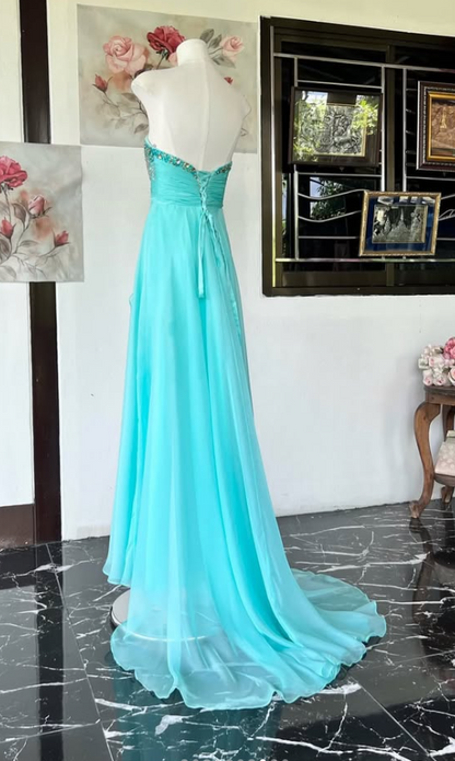Gorgeous A-Line Chiffon Long Evening Dress Turquoise  Prom Dress ED11903