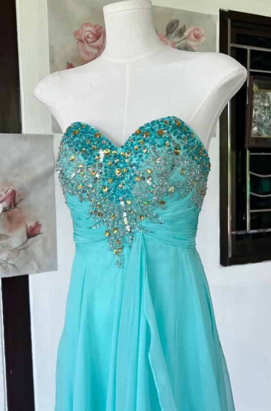 Gorgeous A-Line Chiffon Long Evening Dress Turquoise  Prom Dress ED11903