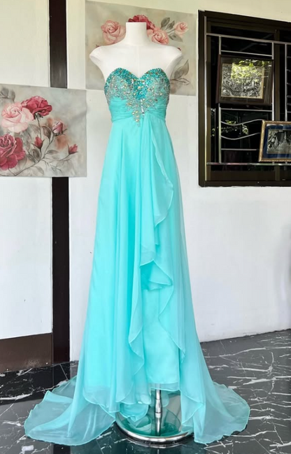 Gorgeous A-Line Chiffon Long Evening Dress Turquoise  Prom Dress ED11903