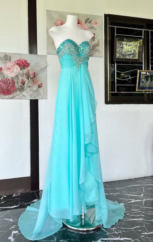Gorgeous A-Line Chiffon Long Evening Dress Turquoise  Prom Dress ED11903