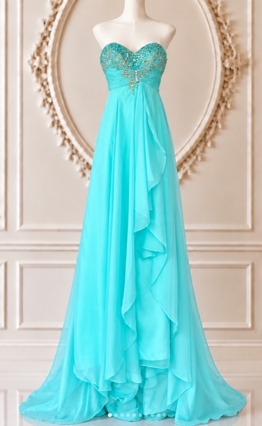 Gorgeous A-Line Chiffon Long Evening Dress Turquoise  Prom Dress ED11903