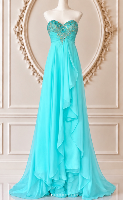 Gorgeous A-Line Chiffon Long Evening Dress Turquoise  Prom Dress ED11903