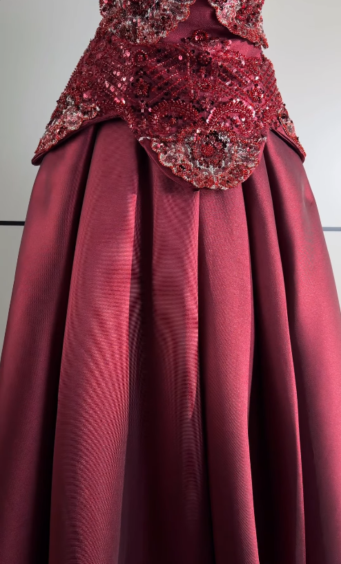 Gorgeous Strapless A-Line Satin Long Evening Dress Burgundy Prom Dress ED11906