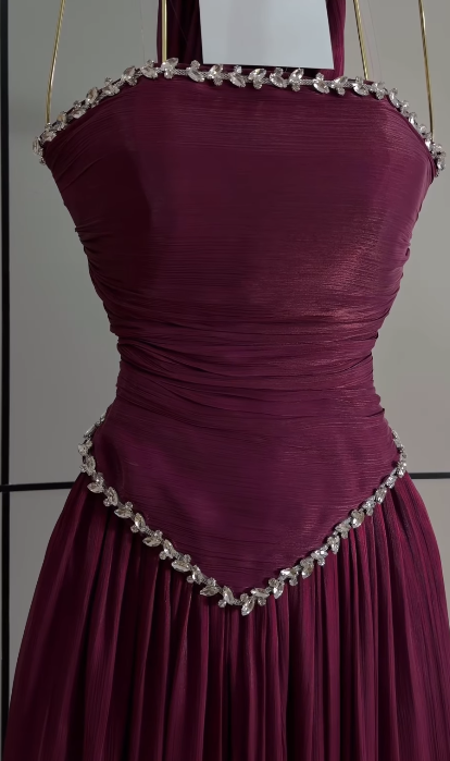 Gorgeous Strapless A-Line Chiffon Long Evening Dress Burgundy Prom Dress ED11907