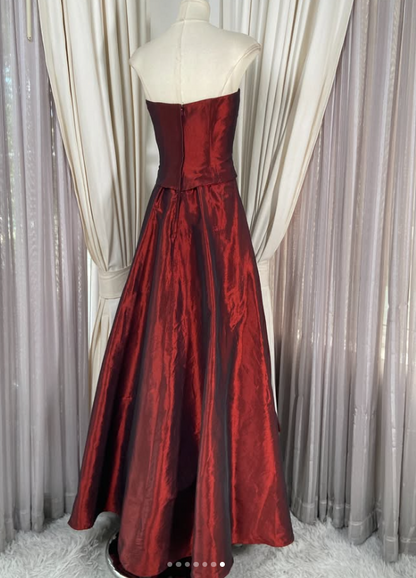 Gorgeous Strapless A-Line Satin Long Evening Dress Red Prom Dress ED11908