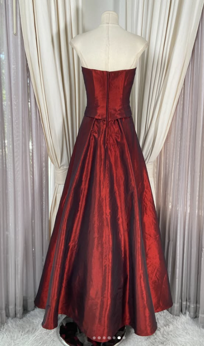 Gorgeous Strapless A-Line Satin Long Evening Dress Red Prom Dress ED11908