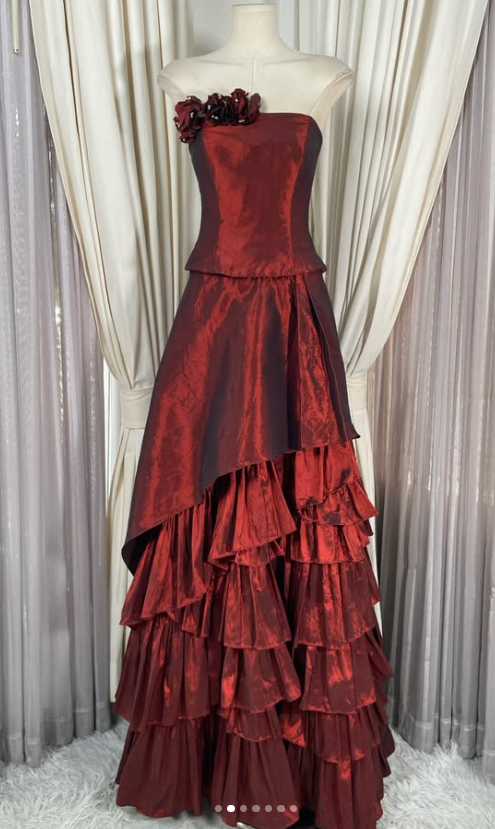 Gorgeous Strapless A-Line Satin Long Evening Dress Red Prom Dress ED11908