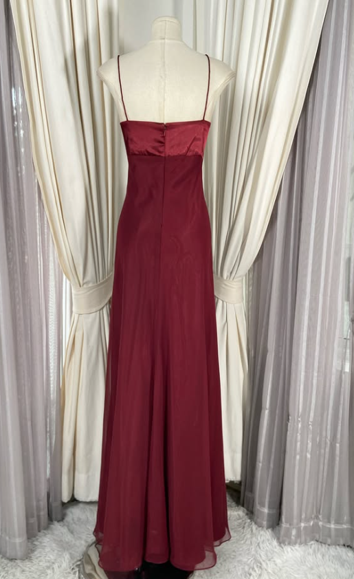 Gorgeous Straps Sheath Chiffon Long Evening Dress Burgundy Prom Dress ED11909