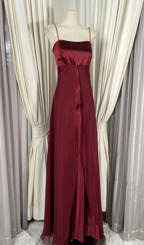 Gorgeous Straps Sheath Chiffon Long Evening Dress Burgundy Prom Dress ED11909