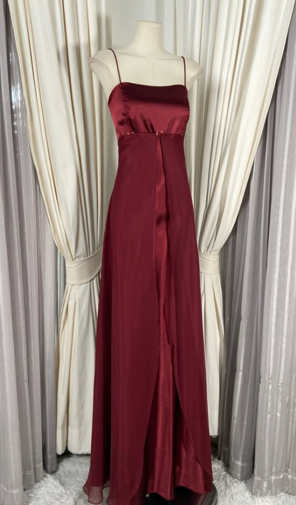Gorgeous Straps Sheath Chiffon Long Evening Dress Burgundy Prom Dress ED11909