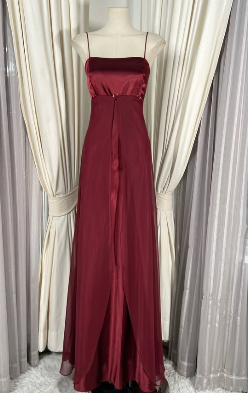 Gorgeous Straps Sheath Chiffon Long Evening Dress Burgundy Prom Dress ED11909