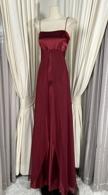 Gorgeous Straps Sheath Chiffon Long Evening Dress Burgundy Prom Dress ED11909
