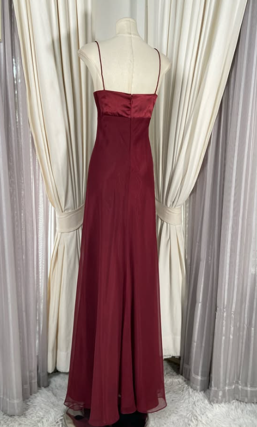 Gorgeous Straps Sheath Chiffon Long Evening Dress Burgundy Prom Dress ED11909