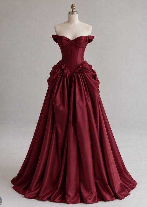 Gorgeous A-Line Satin Long Evening Dress Burgundy Prom Dress ED11910