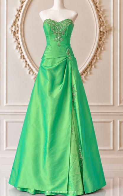 Gorgeoue A-Line Satin Long Evening Dress Green Prom Dress ED11916