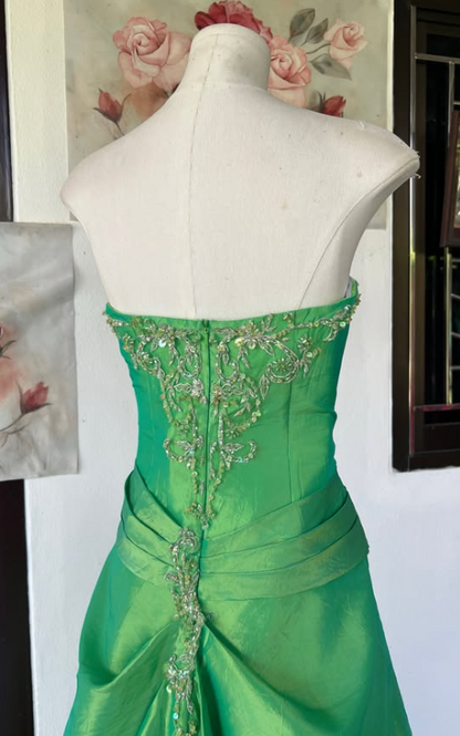 Gorgeoue A-Line Satin Long Evening Dress Green Prom Dress ED11916