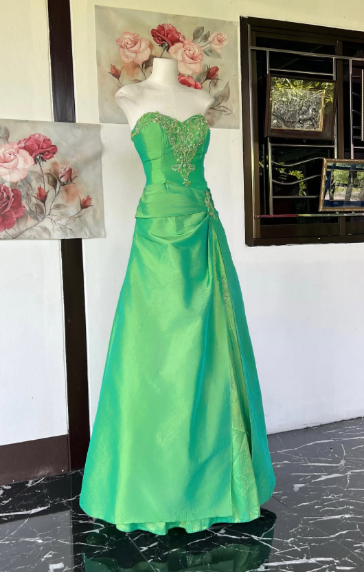 Gorgeoue A-Line Satin Long Evening Dress Green Prom Dress ED11916