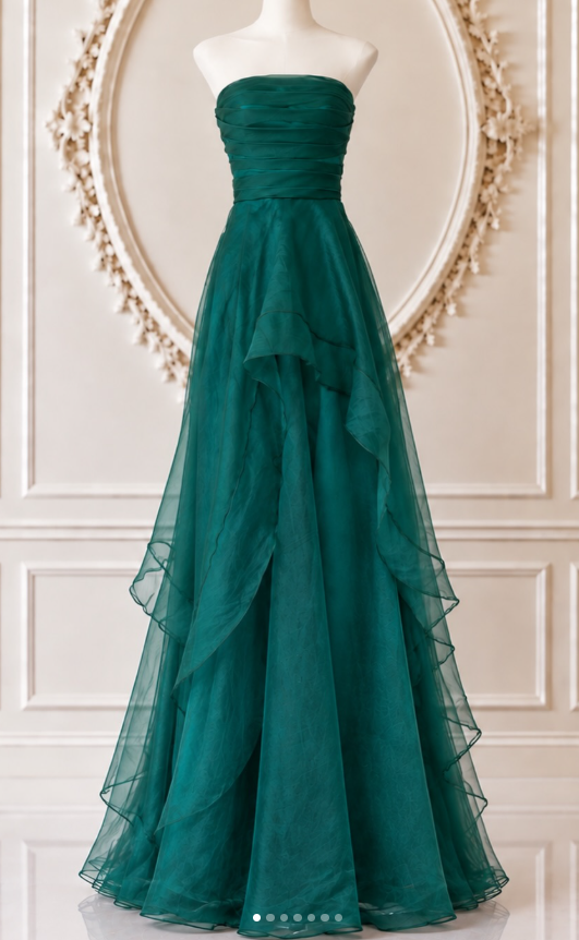 Gorgeoue A-Line Tulle Long Evening Dress Dark Green Prom Dress ED11917