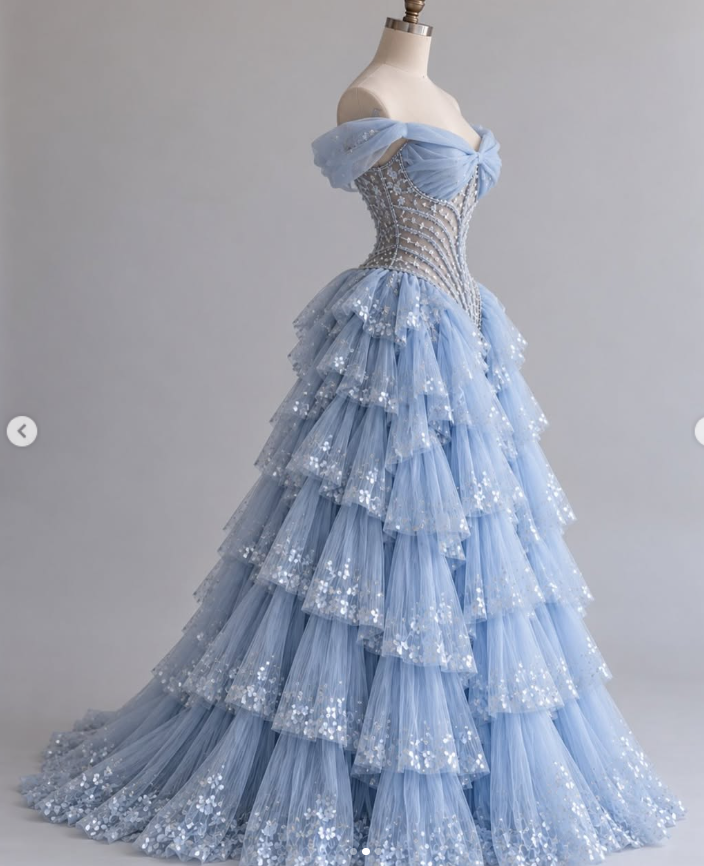 Gorgeoue A-Line Tulle Long Evening Dress Blue Prom Dress ED11920