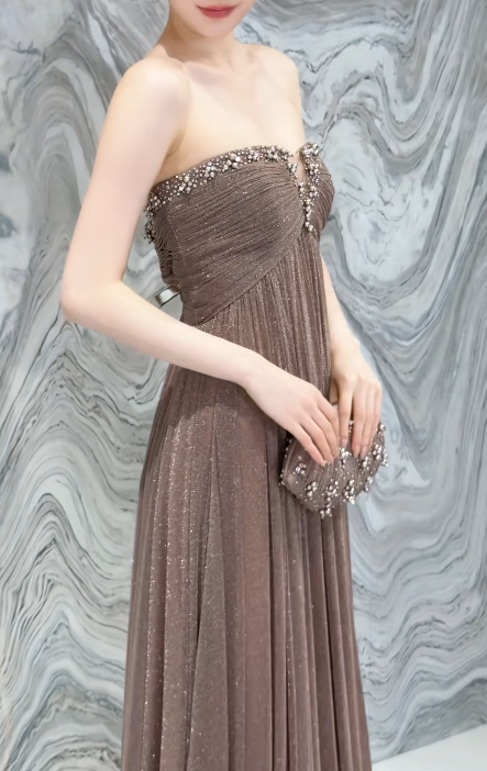 Pretty Sheath Chiffon Long Evening Dress Brown Prom Dress ED11923