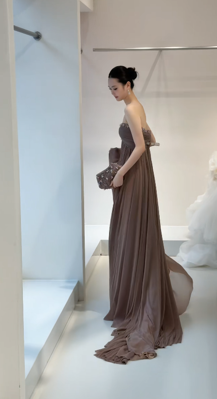 Pretty Sheath Chiffon Long Evening Dress Brown Prom Dress ED11923