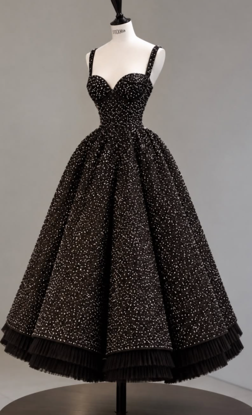 Pretty A-Line Sequins Long Evening Dress Black Prom Dress ED11925