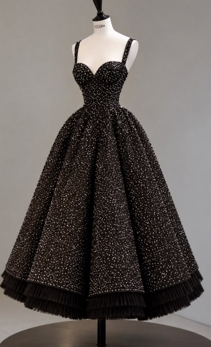 Pretty A-Line Sequins Long Evening Dress Black Prom Dress ED11925
