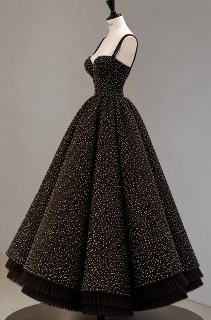 Pretty A-Line Sequins Long Evening Dress Black Prom Dress ED11925