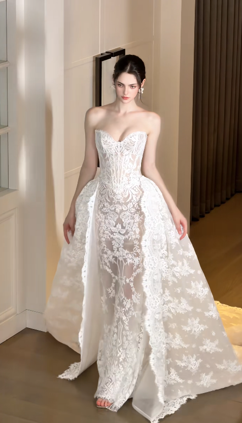 Pretty Sheath Lace Wedding Dress White Bridal Gown ED11929