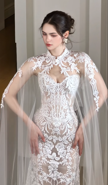 Pretty Sheath Lace Wedding Dress White Bridal Gown ED11929