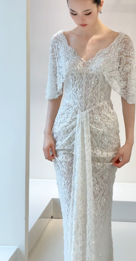 Timeless Sheath Lace Wedding Dress White Bridal Gown ED11931